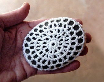 Crochet Stone White Lace on River Rock Calming Zen Thread Art Object Decor, Black and White Meditation Rock, Worry Stone, Table Paperweight