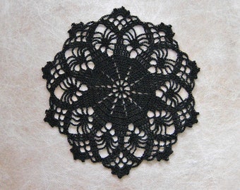 Black Spider Crochet Lace Doily Gothic Decor, Victorian Steampunk Decorative Table Mat, 9 Inch Doily, Modern Boho Home Accent, Gift for Her