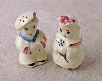 Shawnee Salt and Pepper Shakers Sailor Boy and Bo Peep Set Ceramic Pottery, Country Farmhouse Kitchen Decor Vintage 1940s Pair, Gift for Mom