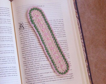 Girly Pink Crochet Bookmark for Women and Girls. Pastel Colors Book Marker Bible or Book Club Reading Accessory, Book Lover Gift, Fun to Use