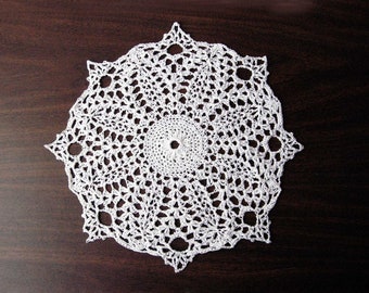 Water Lily Decor Crochet Lace Doily White Table Accent, French Country Home Decor, 10 Inch Textured Floral Crochet Gift Doily, Flower Design