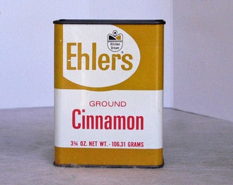 Ehler's Cinnamon Tin Can Vintage Spice Food Seasoning, Tall Metal Condiment Can, Kitchen Display Item, Brooke Bond Foods, Kitchen Dream Logo