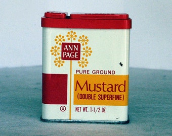 Ann Page Ground Mustard Tin Can Vintage Spice Food Seasoning, Condiment Can, A and P Grocery Kitchen Display Item, The Great A & P Tea Co.