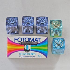 Vintage Camera Flash Cubes by Westinghouse and GE, Fotomat Box, 1960s-70s Photography Accessories