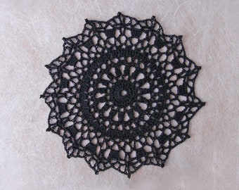 Victorian Lace Doily Black Crochet Table Mat, Modern Gothic Home Decor, Steampunk Style 7 Inch Doily, Boho Tabletop Accent, Gift for Mom