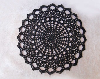 Modern Victorian Crochet Lace Doily Black Gothic Centerpiece, Decorative Home Decor 11 1/2 Inch Table Topper, Handmade, New Mothers Day Gift