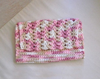 Girly Pink Clutch Bag Crochet Purse Handbag for Women, Chic Envelope Style Bag Lined, Stylish Ladies Fashion Accessory, Gift for Her