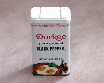 Durkee Black Pepper Tin Can Vintage Spice Food Seasoning Container, Tall Size Metal Box, Herb Condiment Can, Kitchen Display Item