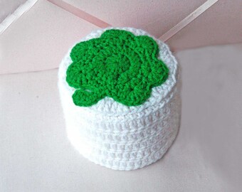 Green Shamrock Toilet Paper Cover Irish Gift, Bathroom Decor, Lucky Clover Crochet Spare Roll Holder, Modern Green and White Cozy Home Decor