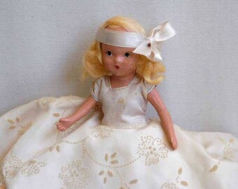 Nancy Ann Storybook Doll February Fairy Girl for Ice and Snow #188 Blond 6 Inch Bisque Play Doll of the Month Fancy Dress Vintage 1940s, Box