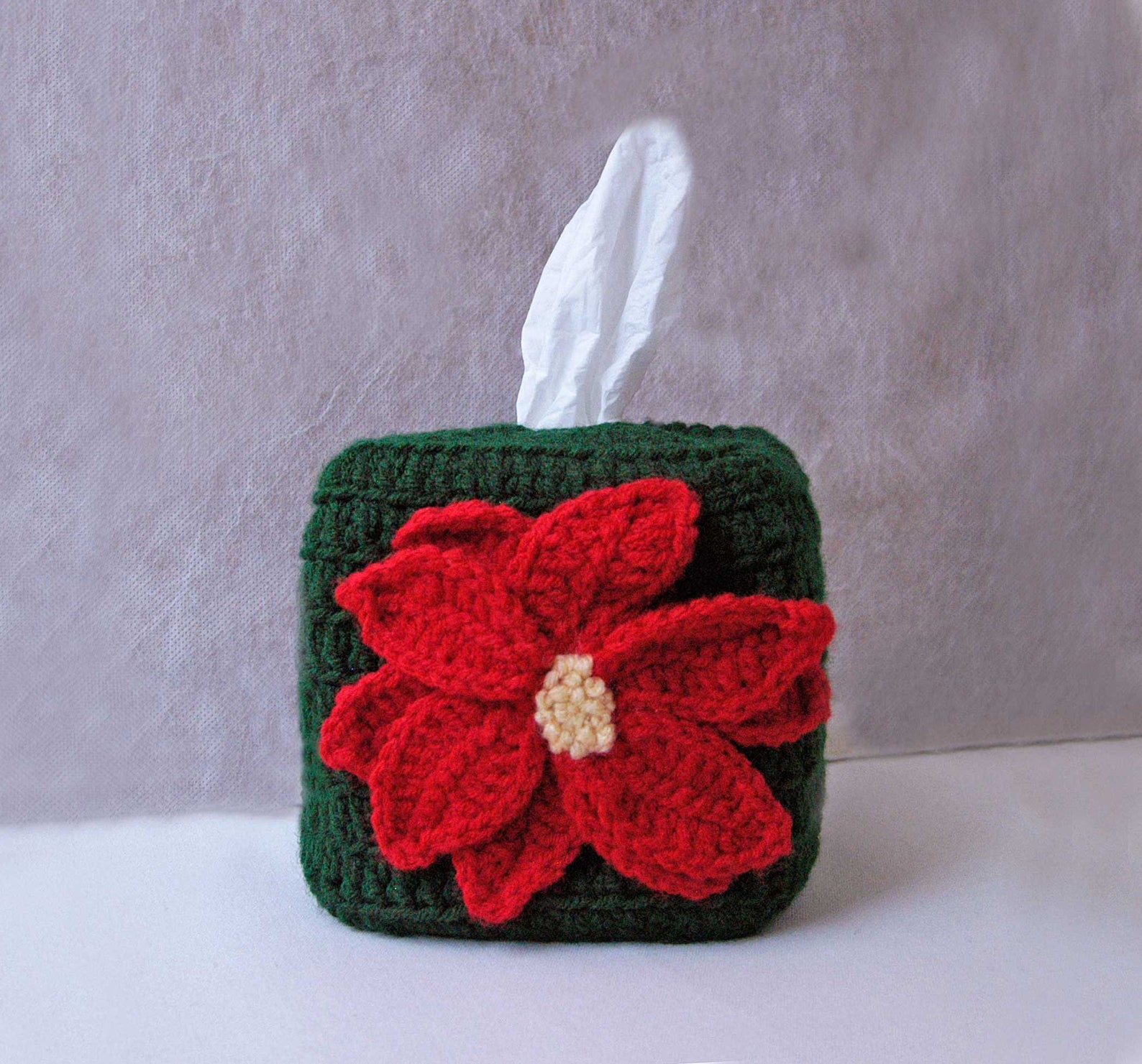 Navidad Poinsettia Caja de tejido cubierta rojo verde Crochet | Etsy