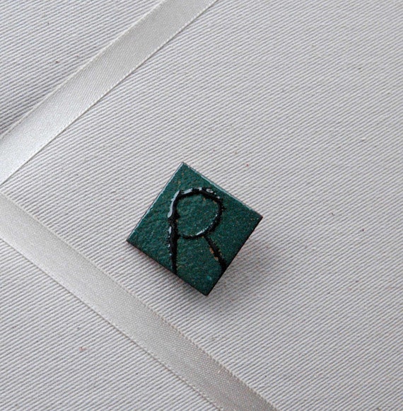 Letter Brooch Pin Initial R Enamel and Copper Pin 