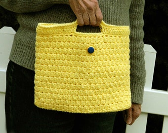Crochet Tote Bag  Trendy Handbag for Women, Yellow Handbag, Modern Purse, Stylish Tablet Holder Case, Handmade Boho Fashion Totebag Gift