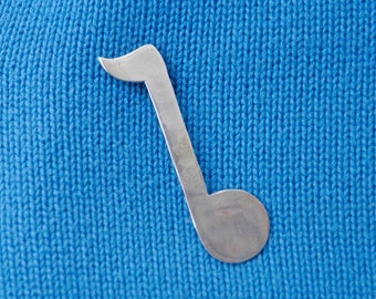 Musical Note Pin Sterling Silver Brooch Music Symbol Jewelry, Modernist Musician Gift, Gender Neutral Vintage Minimalist Fashion Accessory