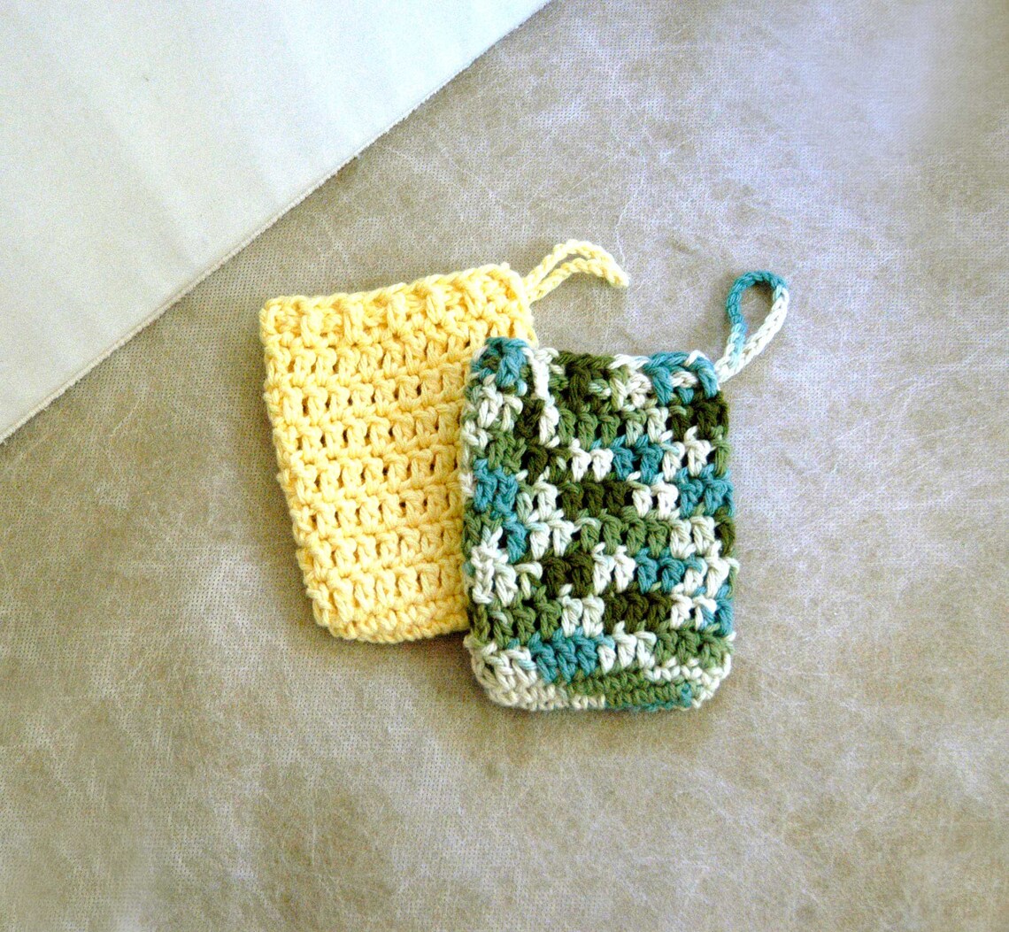 Soap Saver Bags Set of 2 Cotton Crochet Drawstring Pouchs Spa Etsy