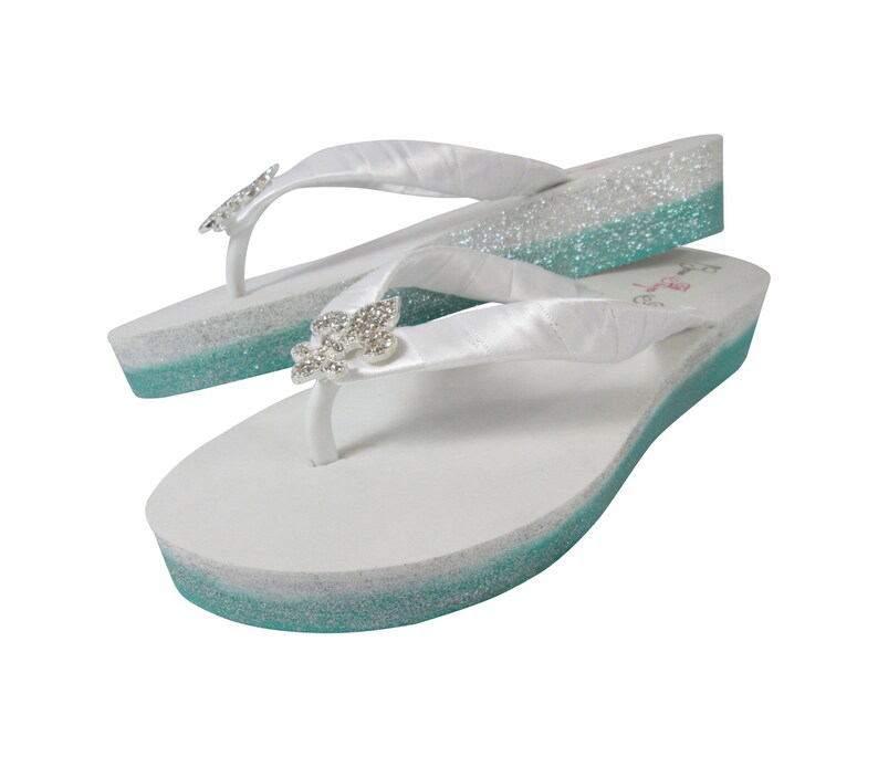 Teens Scarlet with Bling Rose Bride or Bridesmaids Wedges with Rhinestone Embellishment Red /& Pink Ombre Glitter Flip Flops