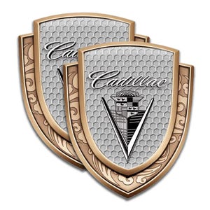 Cadillac Metal Premium Logo Car Badge  3D Chrome Resin Decal  Waterproof Gel Dome Emblem | Fender Door Frame Fit | Glossy Finish Many Models