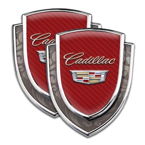 Cadillac Metal Car Emblem 3D Chrome Badge | Waterproof Resin Gel Decal | Glossy Domed Logo | Universal Door Fender Frame Shield Many Styles