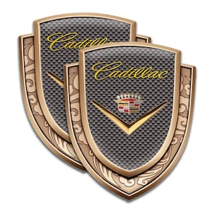 Cadillac Logo Car Metal Emblem Glossy Chrome Badge Decal | Waterproof Epoxy Gel Dome | Fits Door, Fender, Frame | Multiple Styles 3D Shield