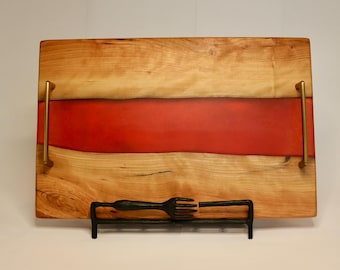 Handmade Live Edge Cherry Charcuterie Board with Red Epoxy