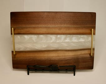 Handmade Live Edge Black Walnut Charcuterie Board with White Epoxy