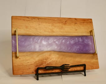 Handmade Live Edge Cherry Charcuterie Board with Purple Epoxy