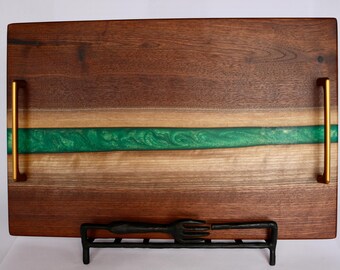 Handmade Live Edge Black Walnut Charcuterie Board with Emerald Green Epoxy