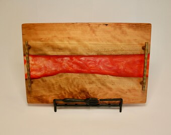 Handmade Live Edge Cherry Charcuterie Board with Fiery Red Epoxy