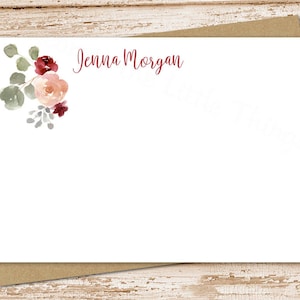 personalized floral note card set . botanical notecards . bohemian flowers . womens personalized FLAT stationery stationary . set of 12
