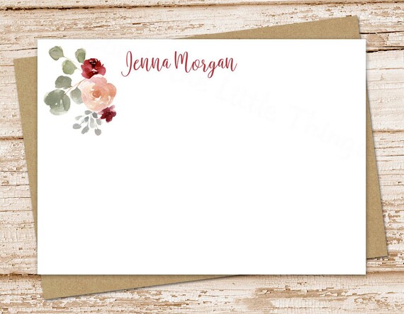 personalized floral note card set . botanical notecards . bohemian flowers . womens personalized FLAT stationery stationary . set of 12 Il_570xn