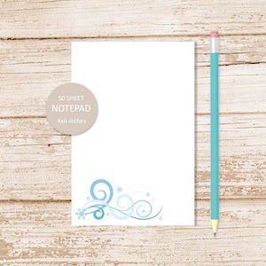 snowflake notepad .  snowflake note pad .  swirling snow, winter stationery | 4x6 inches