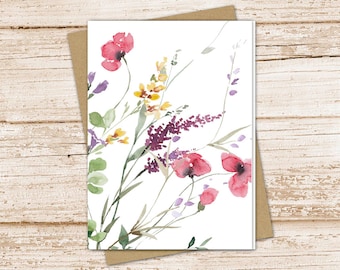 jeu de cartes de fleurs sauvages. cartes de notes de fleurs sauvages aquarelles. floral, nature, botanique. cartes de notes vierges. ensemble de papeterie plié