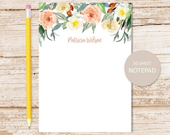 personalized notepad . FLORAL BORDER notepad . watercolor flowers note pad . personalized stationery . flower stationary . botanical, garden