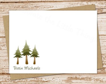 Juego de tarjetas de notas personalizadas con diseño de pino: Evergreen Stationery