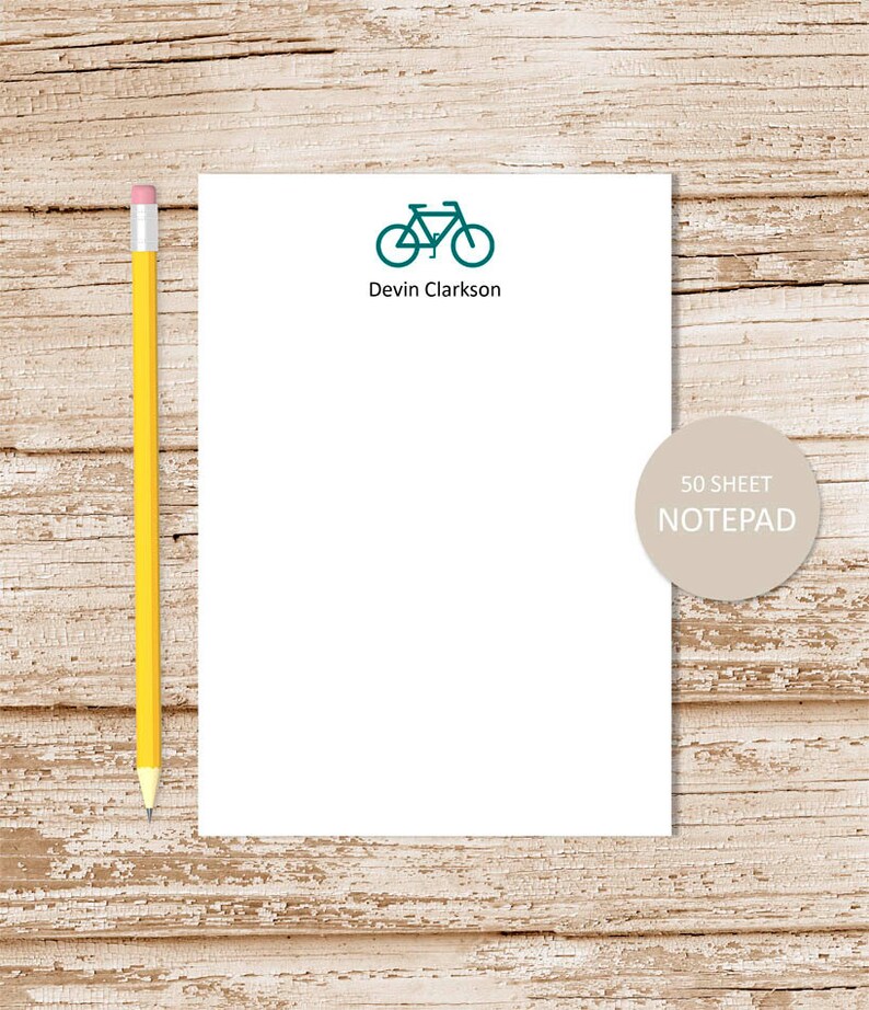 personalized notepad . BICYCLE SILHOUETTE . bike note pad . personalized stationery . bike silhouette stationary image 3