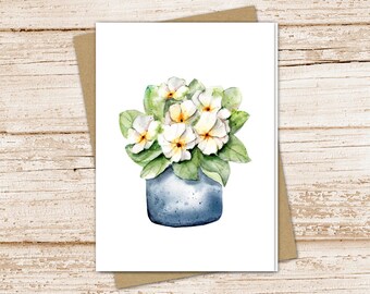 watercolor white flowers note cards set . blue flower pot vase .floral cards . blank cards . folded stationery