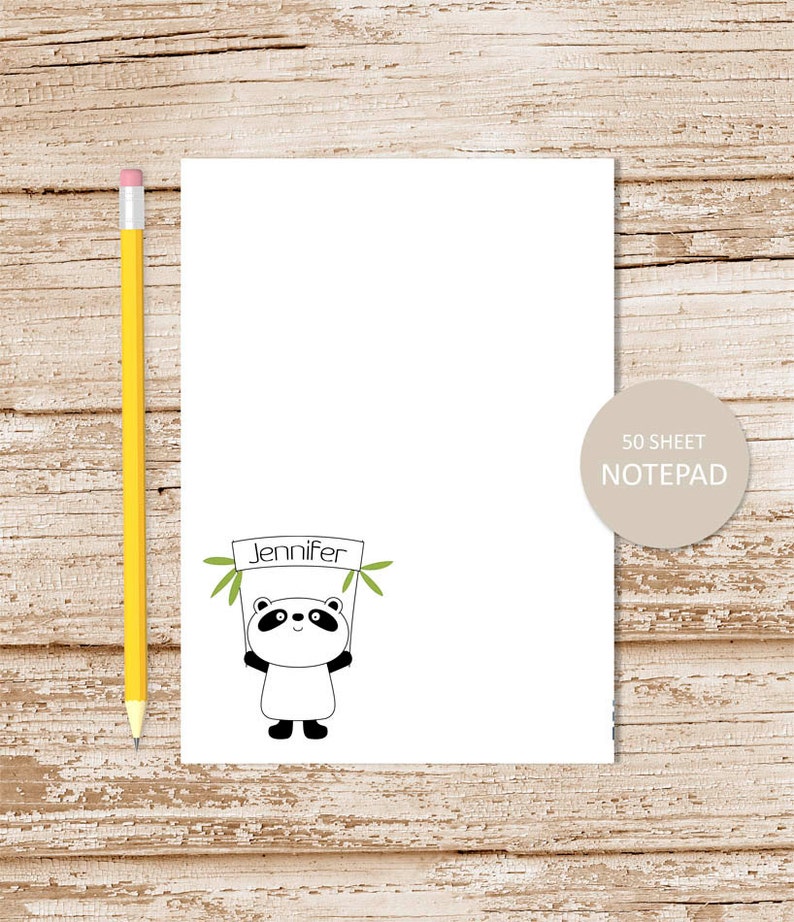 personalized notepad . PANDA BEAR . note pad . girls stationery . stationary image 1