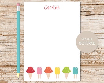 personalized notepad . ICE CREAM CONES . note pad . personalized stationery . girls stationary