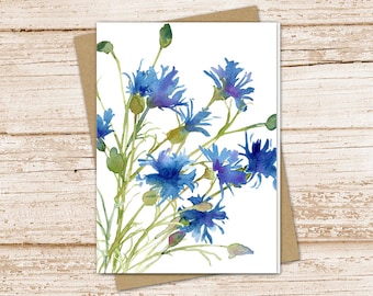 blue cornflowers card set .  watercolor floral note cards . flowers, nature, botanical . blank note cards . folded stationery set