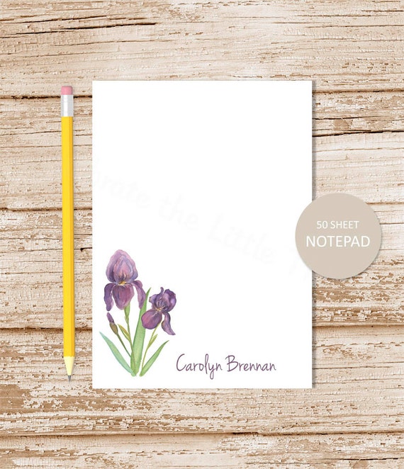 personalized notepad . PURPLE IRIS note pad . personalized stationery . flower stationary . floral notepad Il_570xn