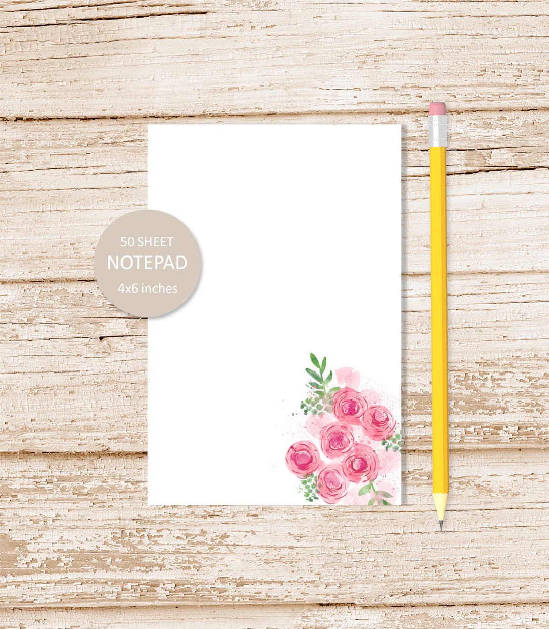 Mini Roses Notepad . Watercolor Pink Roses Note Pad . Floral, Flowers ...