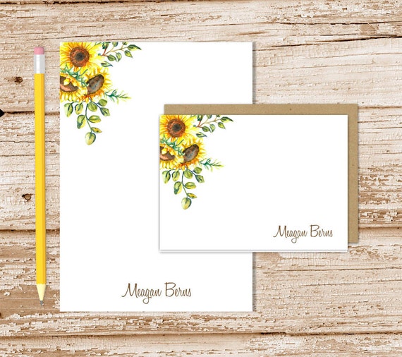personalized stationery set . watercolor sunflowers . notepad + note cards . botanical