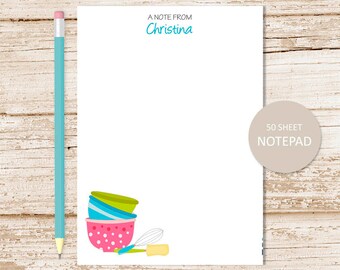 personalized kitchen notepad for baking, baker . grocery list . mixing bowls, cook note pad . personalized stationery stationary