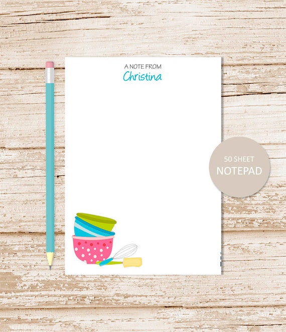 personalized kitchen notepad for baking, baker . grocery list . mixing bowls, cook note pad . personalized stationery stationary Il_570xn