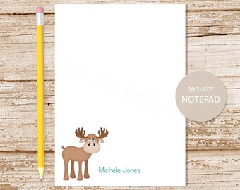 personalized notepad . WHIMSICAL MOOSE . note pad . personalized stationery . woodland moose stationary
