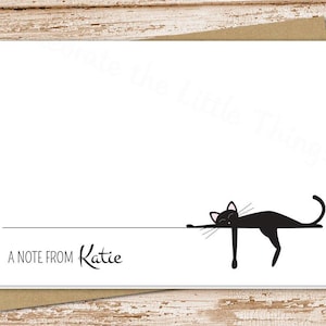 Personalized Black Cat Note Card Set: Sleeping Cat Stationery