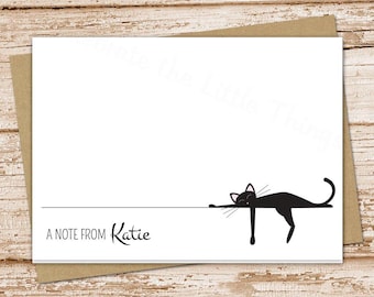 Personalized Black Cat Note Card Set: Sleeping Cat Stationery