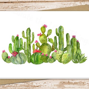 watercolor cactus card set . stationery set . cacti, desert folded stationary . blank cards set