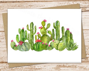 watercolor cactus card set . stationery set . cacti, desert folded stationary . blank cards set