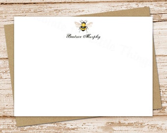 honey bee note cards . personalized notecards .  watercolor bee personalized stationery . FLAT stationary . set of 12